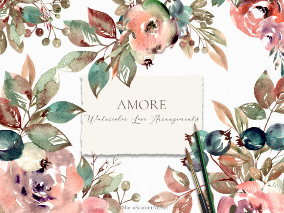 Amore Watercolor Floral Arrangements Illustrations