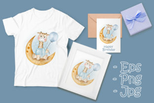 Baby Giraffe Holding Balloon Watercolor Illustrations