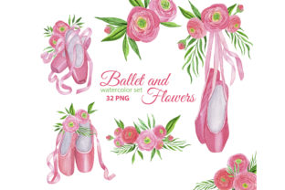 Ballet Shoes and Watercolor Ranunculus Illustrations