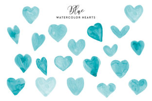 Blue Watercolor Hearts and Illustrations