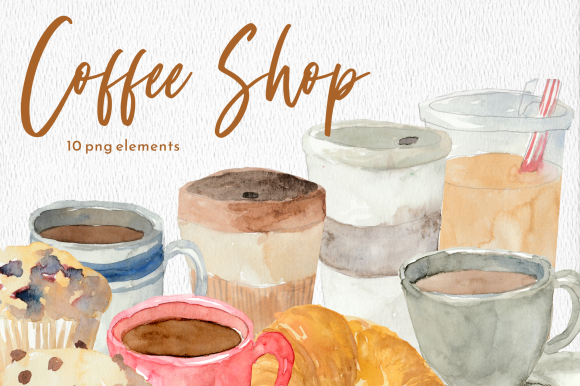 Coffee and Snacks Watercolor Clipart Illustrations