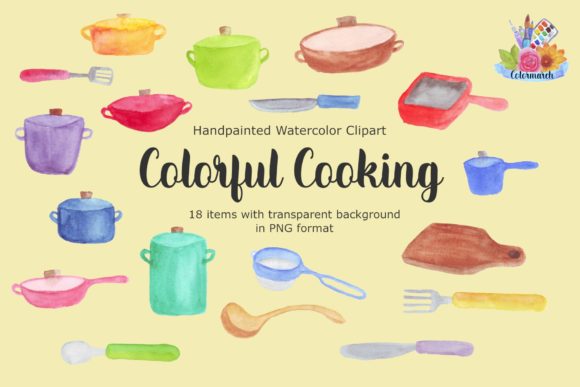 Colorful Cooking Watercolor Clipart and Illustrations