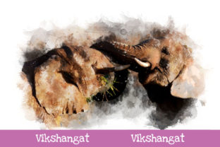 Fighting Elephant Watercolor Art & Illustrations