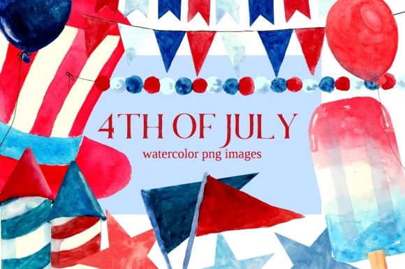 Fourth of July Watercolor Clipart Set and Illustrations
