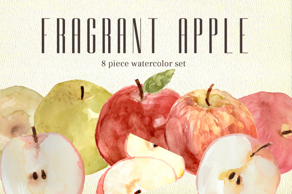 Fragrant Apple Watercolor Clipart Set and Illustrations
