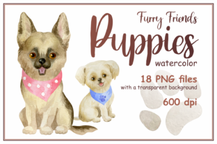 Furry Friends. Puppies. Watercolor Illustrations