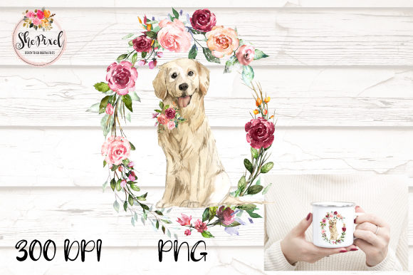 Golden Retriever Clipart, Watercolor Illustrations