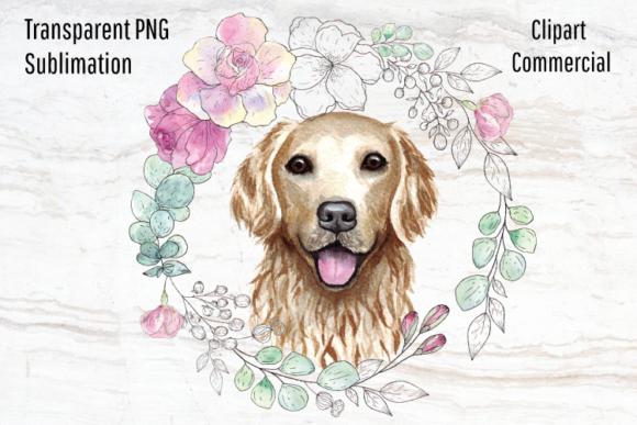 Golden Retriever, Watercolor Wreath Illustrations