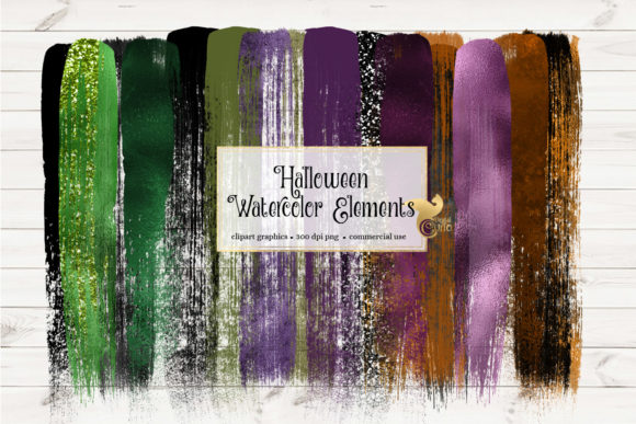 Halloween Watercolor Elements Clipart and Illustrations