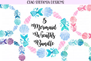 Mermaid Watercolor Wreaths Bundle and Illustrations