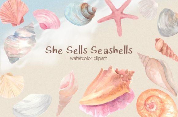 Pastel Seashells Watercolor Clipart Set