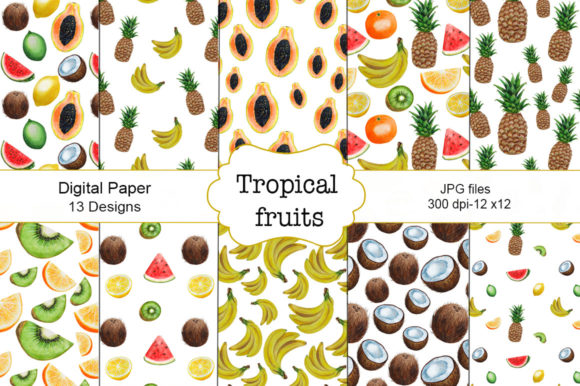 Pattern Tropical Fruits Watercolor Illustrations