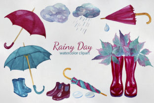 Rainy Day Watercolor Clipart and Illustrations