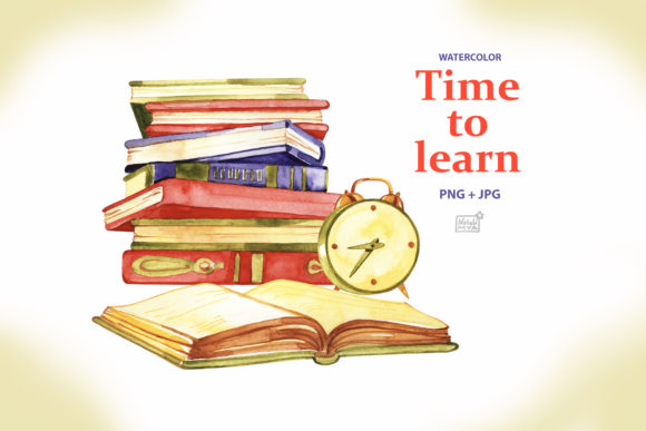 Time to Learn. Watercolor Clipart