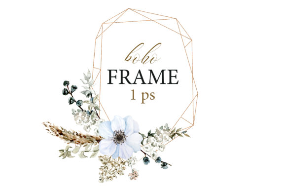 Watercolor Boho Geometrical Frame and Illustrations