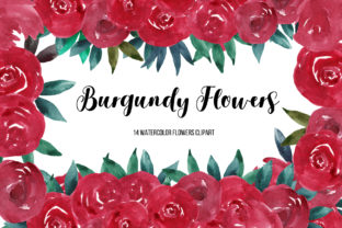 Watercolor Burgundy Flower Clipart and Illustrations