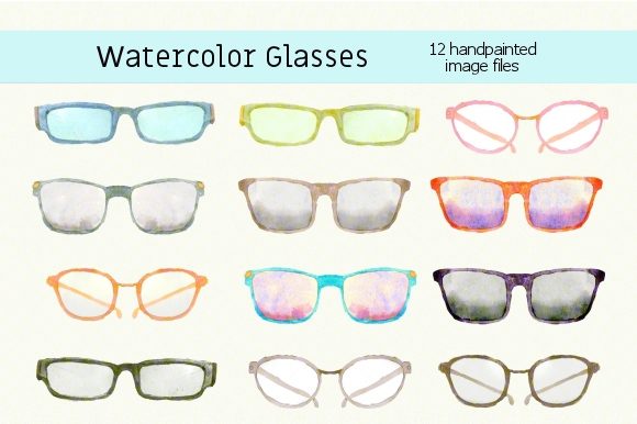 Watercolor Novelty Glasses Clipart Set Illustrations