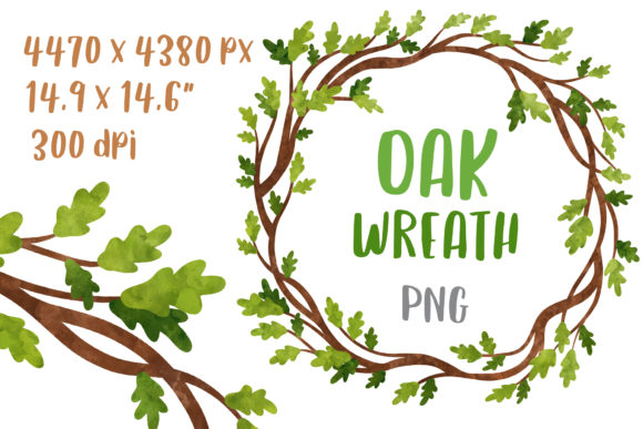 Watercolor Oak Wedding Wreath Art and Illustrations