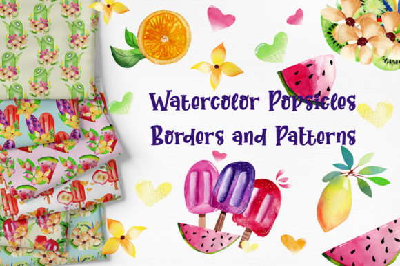 Watercolor Popsicle Patterns and Borders