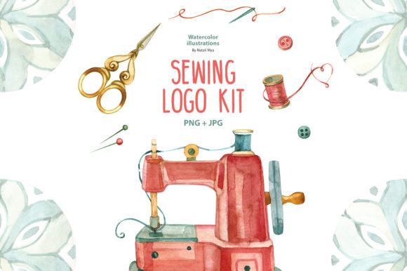 Watercolor Sewing Logo Kit and Illustrations