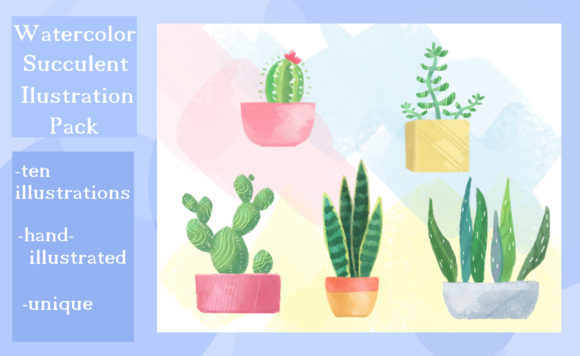 Watercolor Succulent Cactus Art Pack and Illustrations
