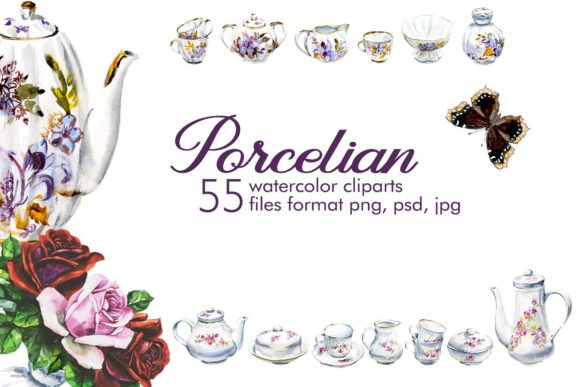 Watercolor Tea and Coffee Service Illustrations