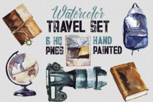 Watercolor Travel Set, 6 Transparent Illustrations