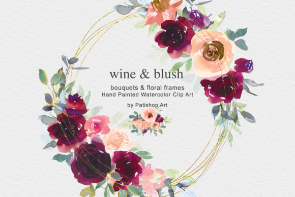 Wine Blush Watercolor Clip Art Set and Illustrations