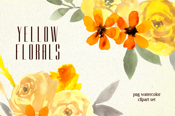Yellow Florals Watercolor Clipart Set and Illustrations